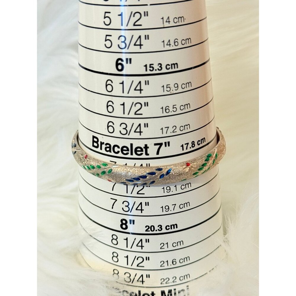Multicolor Leaf & Flower Design Silver Bangle‎ - Picture 9 of 9